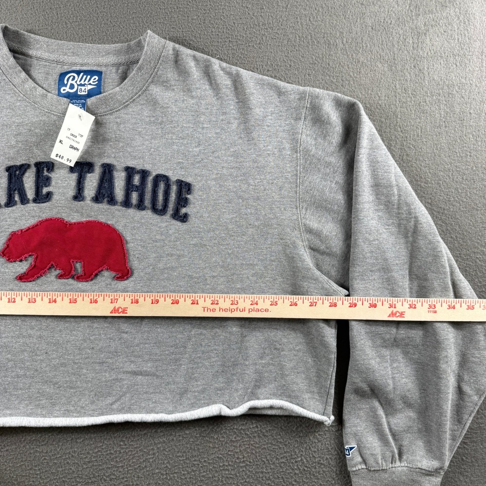 New Blue 84 Sweatshirt Women XL Gray Lake Tahoe California Bear Cropped Fleece - Picture 4 of 7